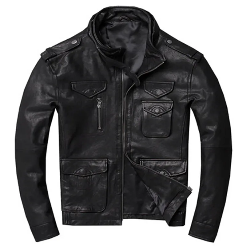 

Мужская Байкерская кожаная куртка MORUANCLE, мотоциклетная куртка из натуральной воловьей кожи с несколькими карманами, верхняя одежда