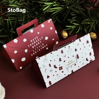 stobag 10pcs merry christmas handle paper box for paarty child favor handmade gift package chocolate cookies cake decorating