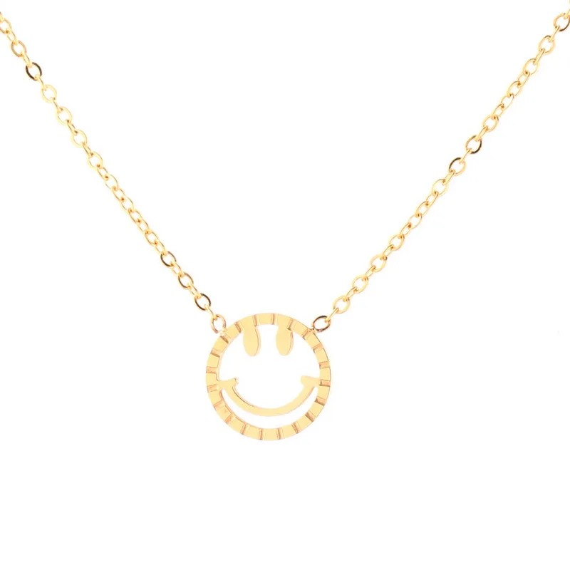 

YUN RUO Yellow Gold Color Smiling Face Pendant Necklace Fashion Rose Gold Chain 316 Titanium Steel Jewelry Woman Gift Never Fade