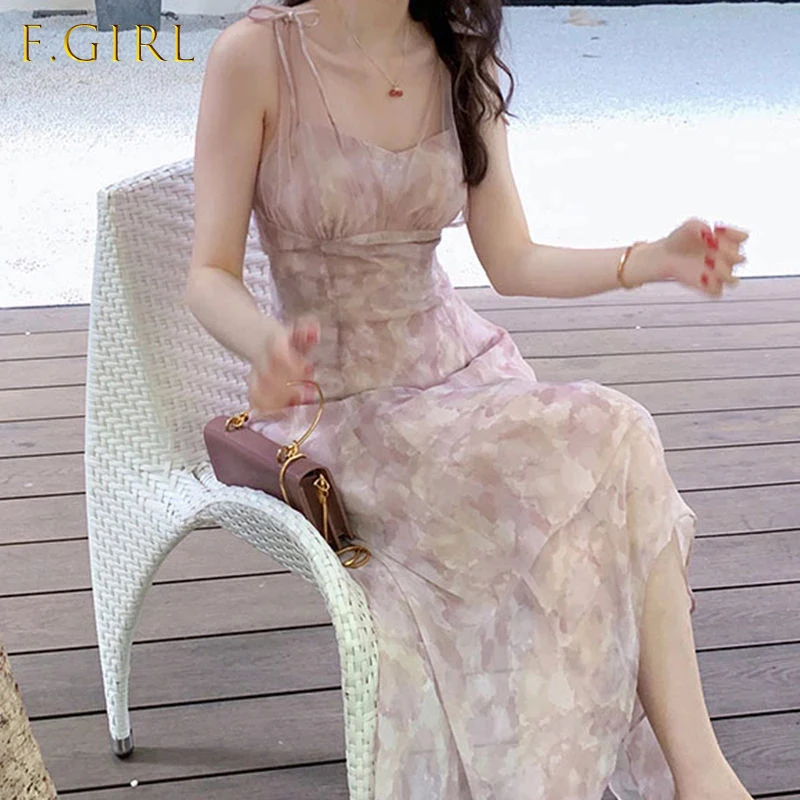 

High Waist Evening Party Sundress Boho Casual Strap Dress Female Floral 2021 Summer Vintage Kawaii Midi Dress Women Korean Style