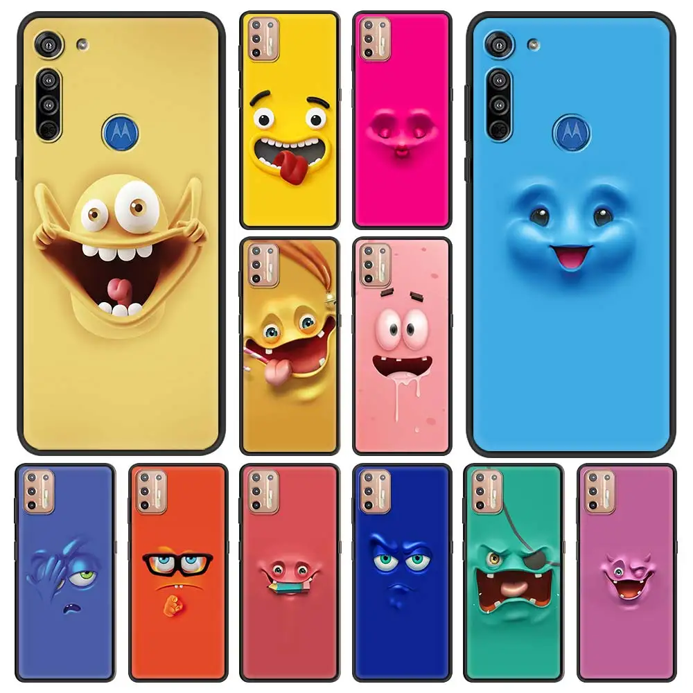 

3D Funny Face Phone Case for Moto One Fusion+ G60 G50 G30 G40 G20 G10 Moto G9 Play G8 Power Lite E6s Edge Plus Coque Cover Shell
