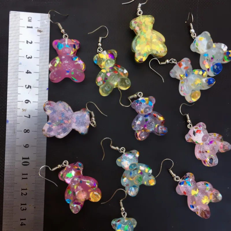 

Cartoon Cute Resin Ear Clip Colorful Irregular Sparkles Animal Bear Sparkles High Quality Drop Ear hook Candy Color Kids Gifts