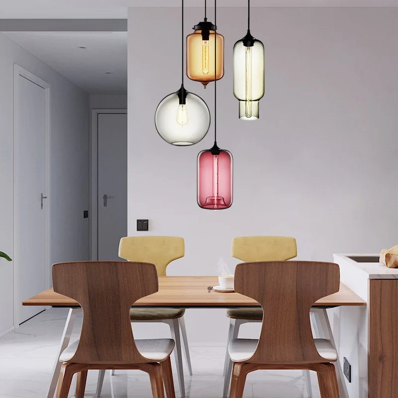 Lámpara colgante de techo de cristal para restaurante, luz de araña moderna, colorida, soplada, para sala de estar, sala de café y oficina
