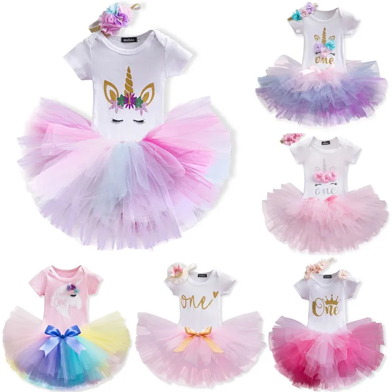 Комплекты одежды для маленьких девочек на первый День рождения Вечерние костюмы