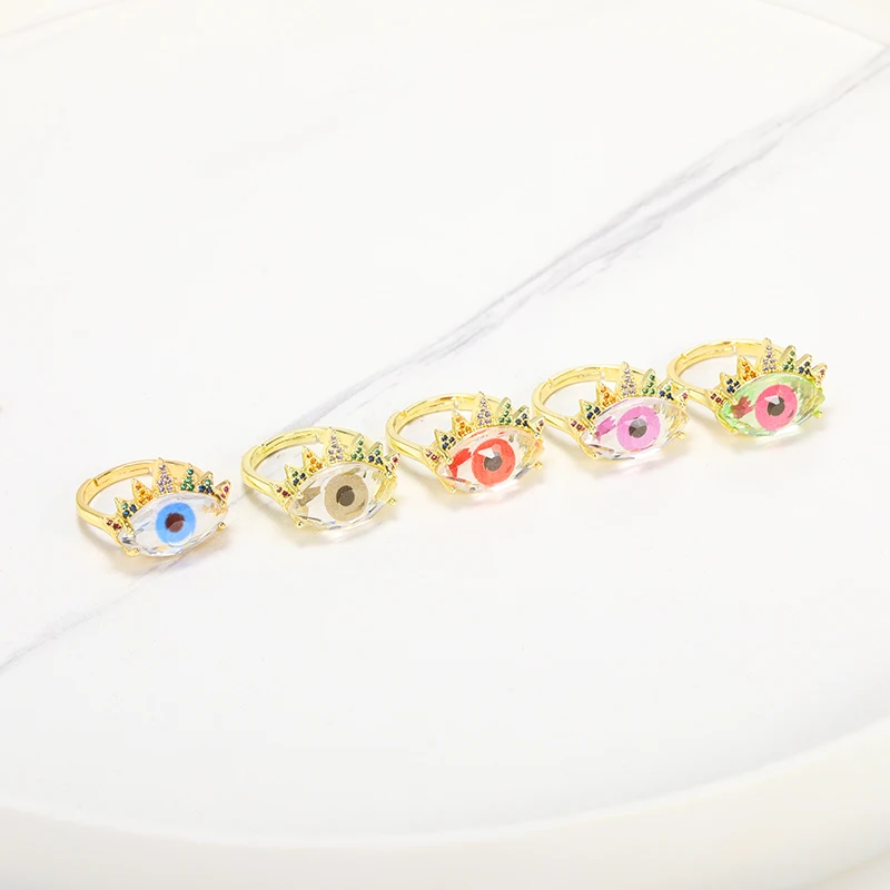 

Crystal Turkey Eye Shape Ring for Woman Color CZ Zircon Eye Ring Adjustable Monaco Baguette Lucky Jewelry Gift Wholesale