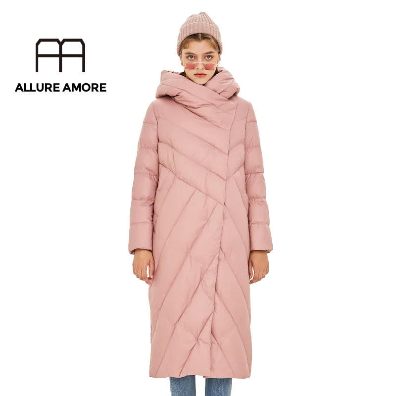 ALLUREAMORE, 90% белый пуховик на утином пуху, женское плотное длинное зимнее пальто, Женское пальто с капюшоном, Корейская женская пуховая куртка, Doudoune Femme