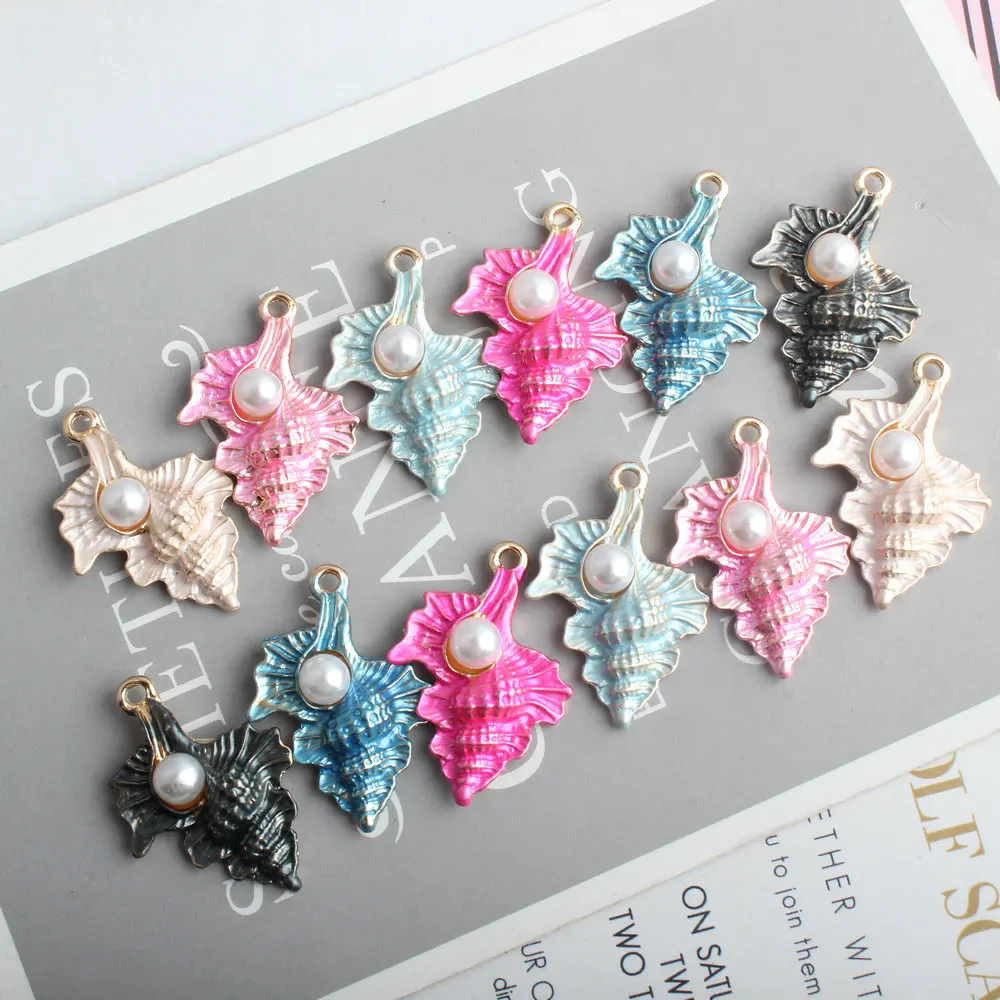 Мини заказ 10 шт. блестящие подвески эмалевый сплав круглый белый жемчужный