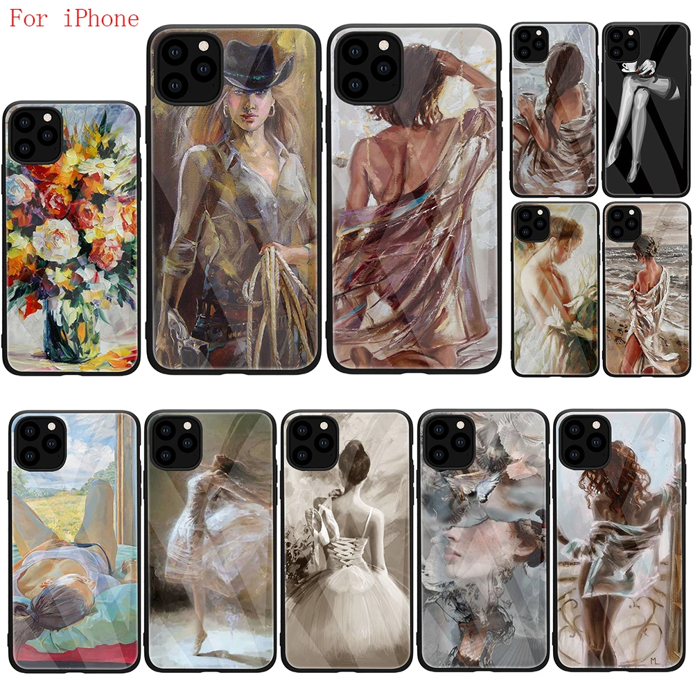 Чехол из закаленного стекла для iphone SE 2020 11 Pro 6 6S Plus 7 8 X XS XR Max Apple iphones Girl картина