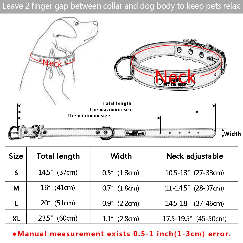 

Large Durable Personalized Dog Collar PU Leather Padded Pet ID Collars Customized for Small Medium Large Dogs Cat 4 Size