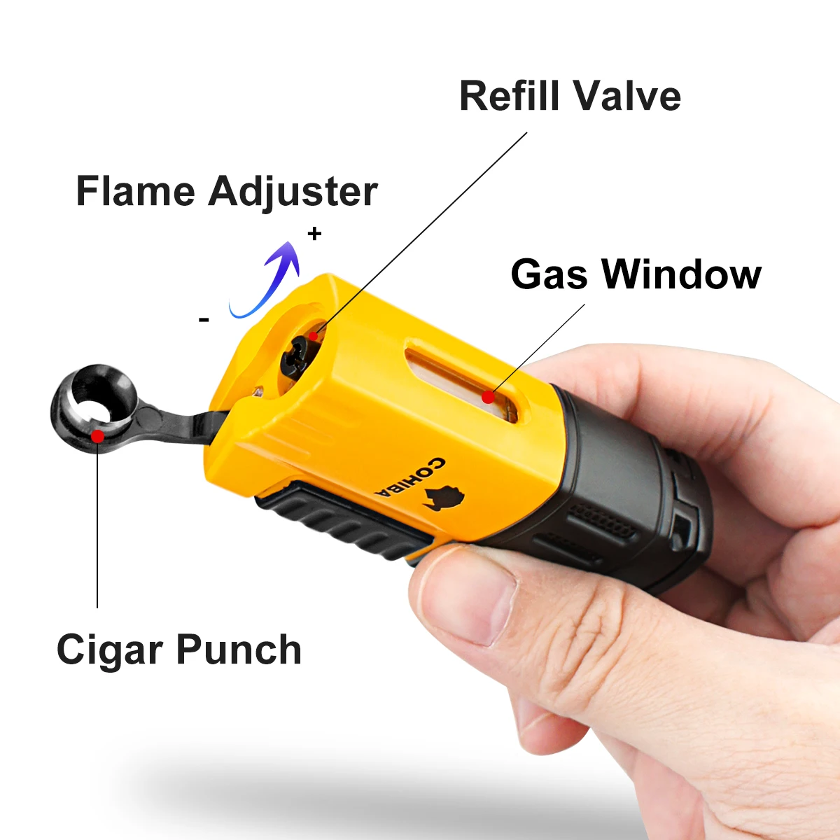 

COHIBA Cigar Torch Lighter 4 Torch Jet Flame Refillable with Punch Smoking Accessories Tool for Smoking Portable Gas Lighter