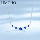 UMCHO Трендовое синее нано-сапфир ожерелье из стерлингового серебра 925 пробы цепочка для женщин Подарок на годовщину хорошее ювелирное изделие
