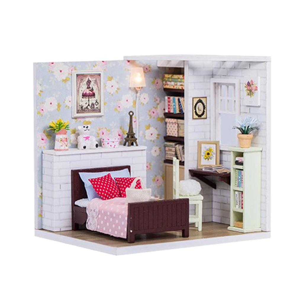 

1/24 Scale Dollhouse, Miniature Wooden Bedroom, Dollhouse Accessory Kits