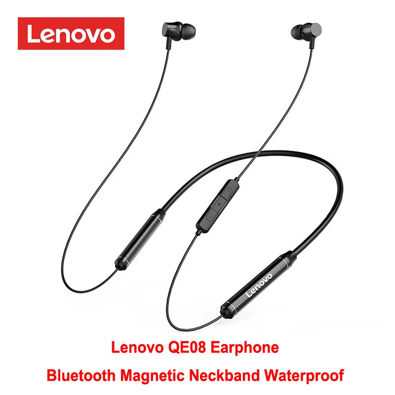 

Беспроводные наушники Lenovo QE08 Bluetooth 5,0 с магнитным шейным ободом, гарнитура IPX5, водонепроницаемые спортивные наушники-вкладыши с шумоподавле...