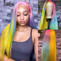 alifitov rainbow color 13x4 lace front wigs brazilian human hair wig remy hd lace wig for black women