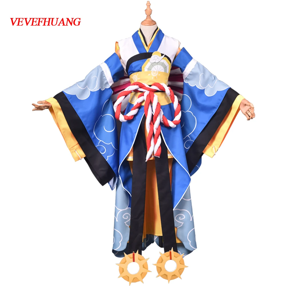 VEVEFHUANG Горячая игра Onmyoji SSR Shiranui Аквамарин Али кимоно Косплей Костюм Униформа