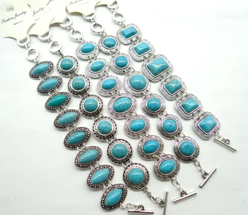 Модный винтажный браслет из натурального камня антибликовый кварц бирюза