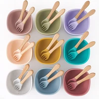 100 food grade silicone baby feeding bowl fanshionable tableware spoon gadget for dinner set plates healthy baby stuff