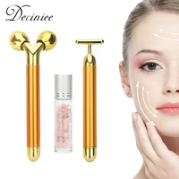 3types 24k energy beauty bar golden pulse vibrating facial roller massager face lifting skin care tool with gemstone roller ball