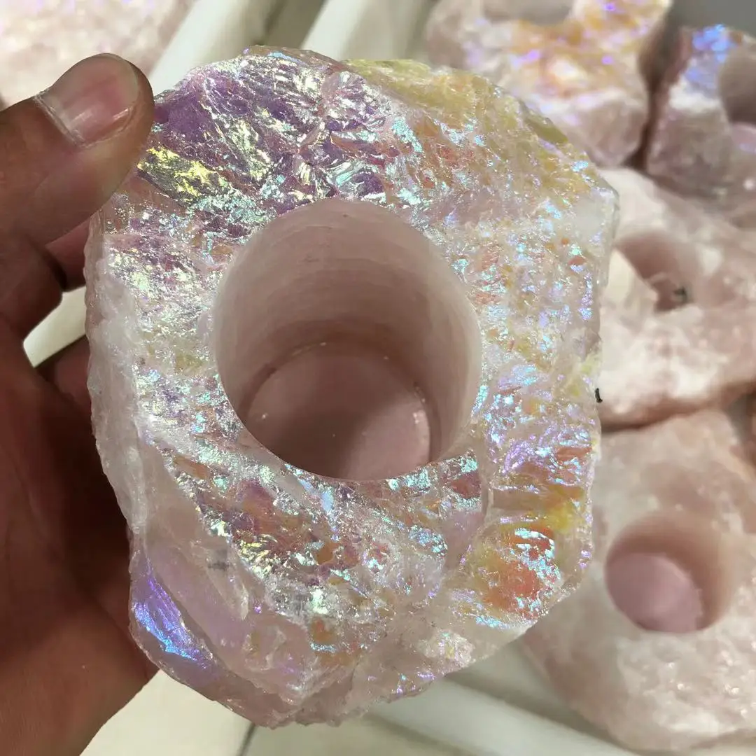 

300-500G Natural pink crystal plated candlestick, crystal plated, perfect, healing