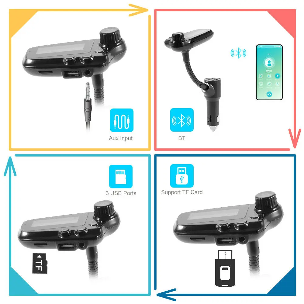 

Wireless Radio Adapter Hands-Free Car Kit with 1.74" LCD Screen Display#50