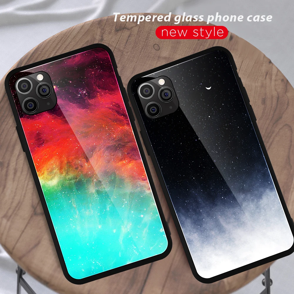 Роскошный Космический Чехол из закаленного стекла для iPhone 11 мягкая силиконовая