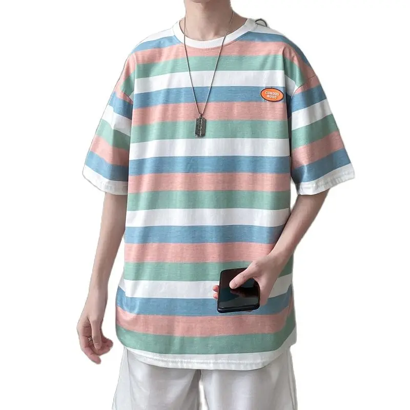 

2021 Men and Women Striped T shirt short sleeve Fashion Loose T-shirts Men's Casual Tops Clothes Streetwear T Shirt M-3XL