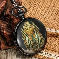 egyptian pharaoh fine pattern high end black smooth pocket watch quartz dial durable chain pendant the best gift for to elderly