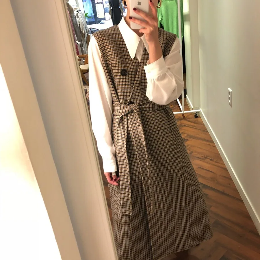 Женское винтажное клетчатое платье без рукавов с v образным вырезом белая