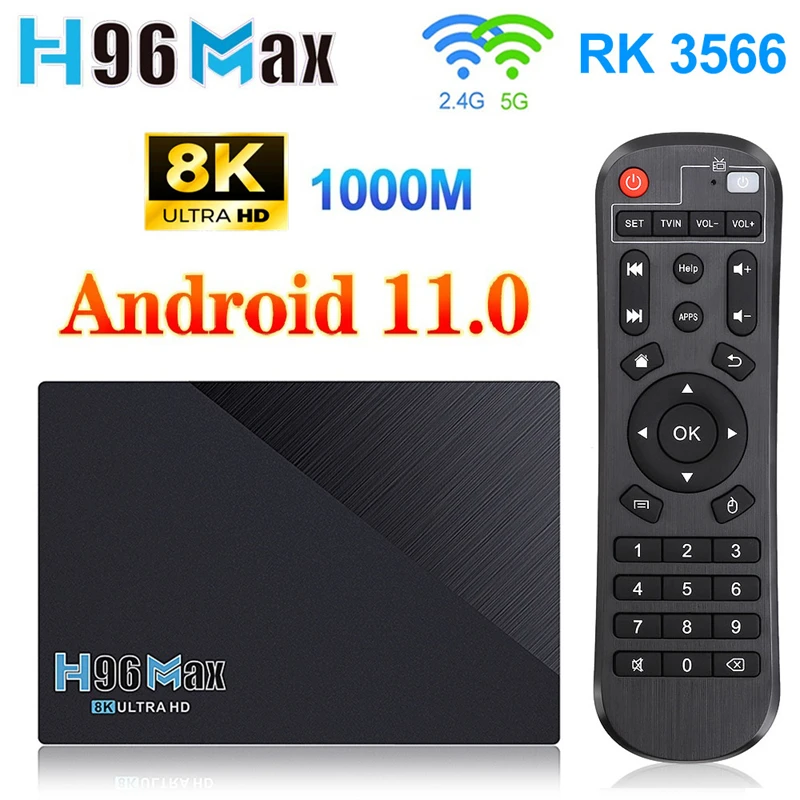 

ТВ-приставка на Android 11, Двухдиапазонная, Wi-Fi, Bluetooth, 8K, Ultra HD, IP, 8 + 64/4/32 ГБ