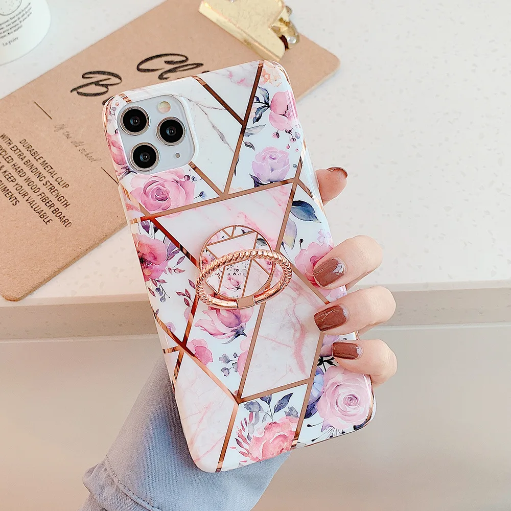 Покрытие мраморный цветок кольцо подставка держатель чехол для iPhone 11 XR XS MAX X 7 8 Plus