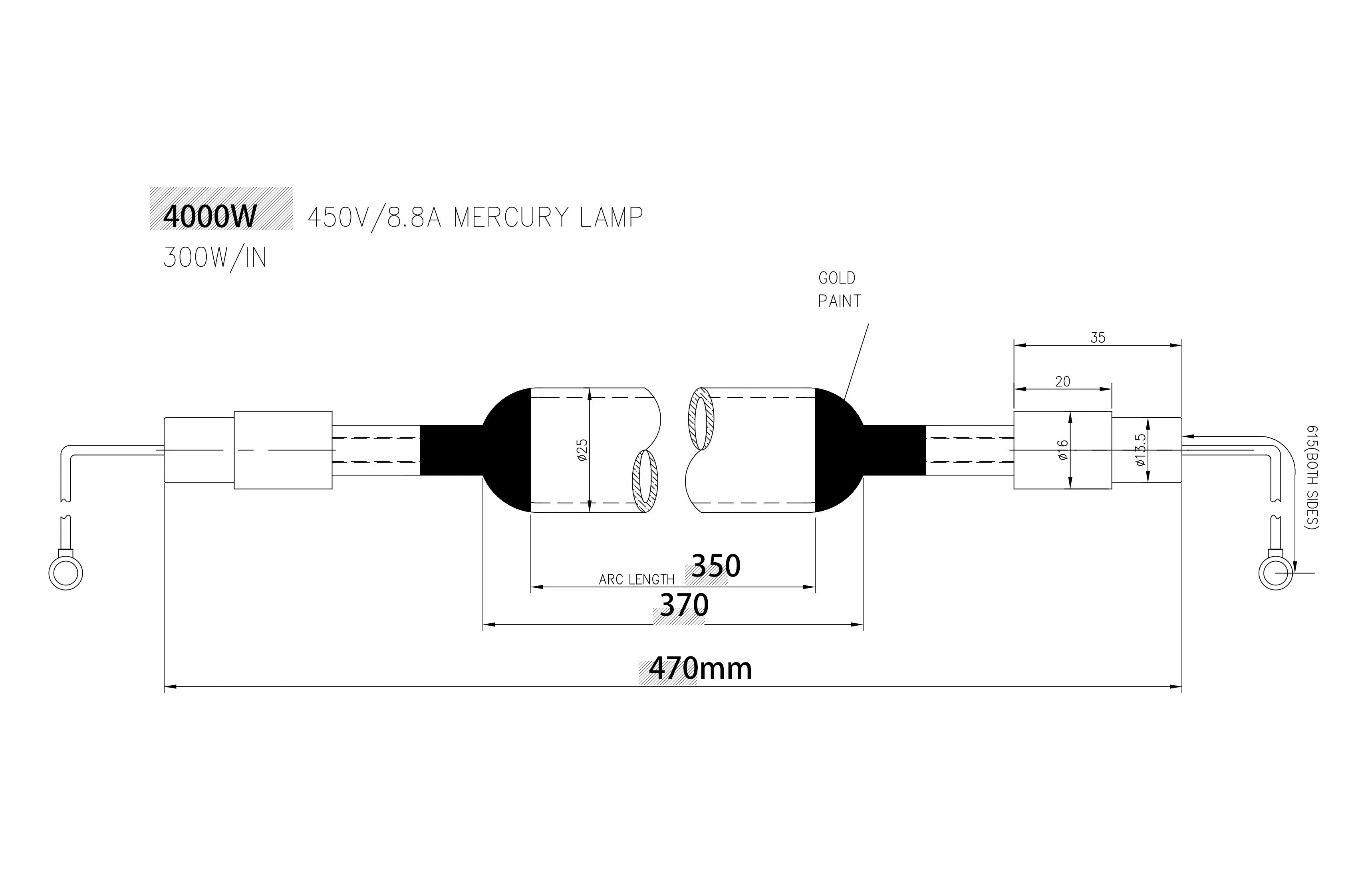 4000W 470mm  uv curing lamp OEM by customer