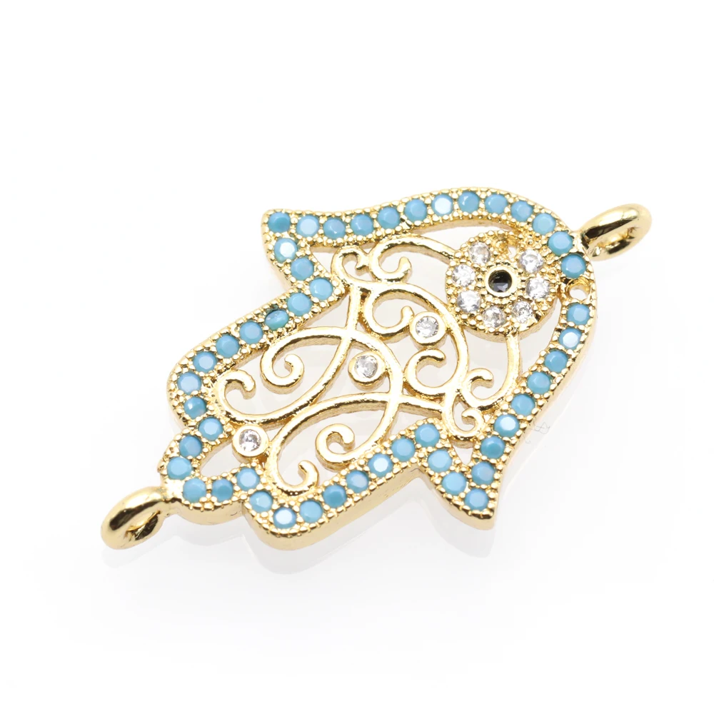 KAMAF 4pcs/pack Handmade DIY Hollow Two-handed Palm Ornament Bracelet Connector Devil Eye Micro-inlaid Zircon | Украшения и