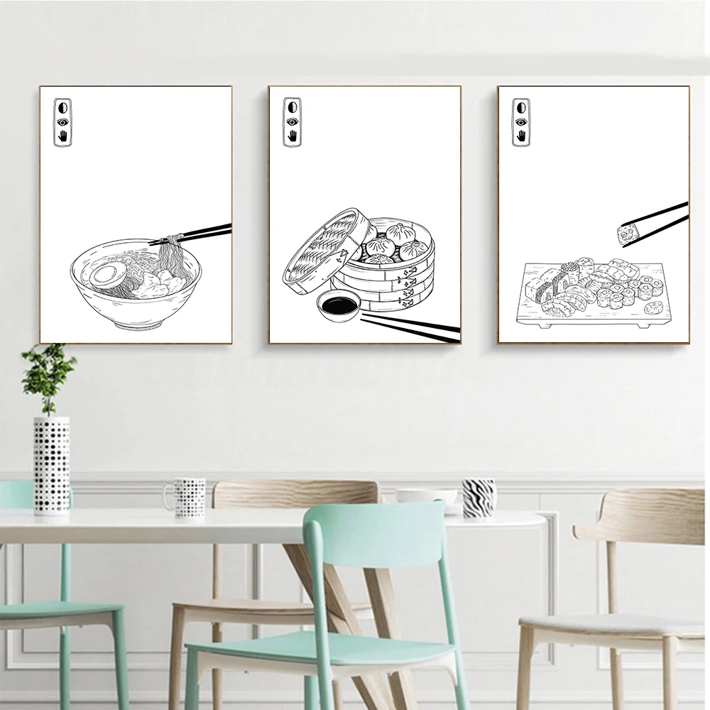 

Japanese Food Ramen Sushi Dumplings Poster Print Bonsai Tree Money Plant Wall Art Pictures Home Restaurant Decor Canvas Painting