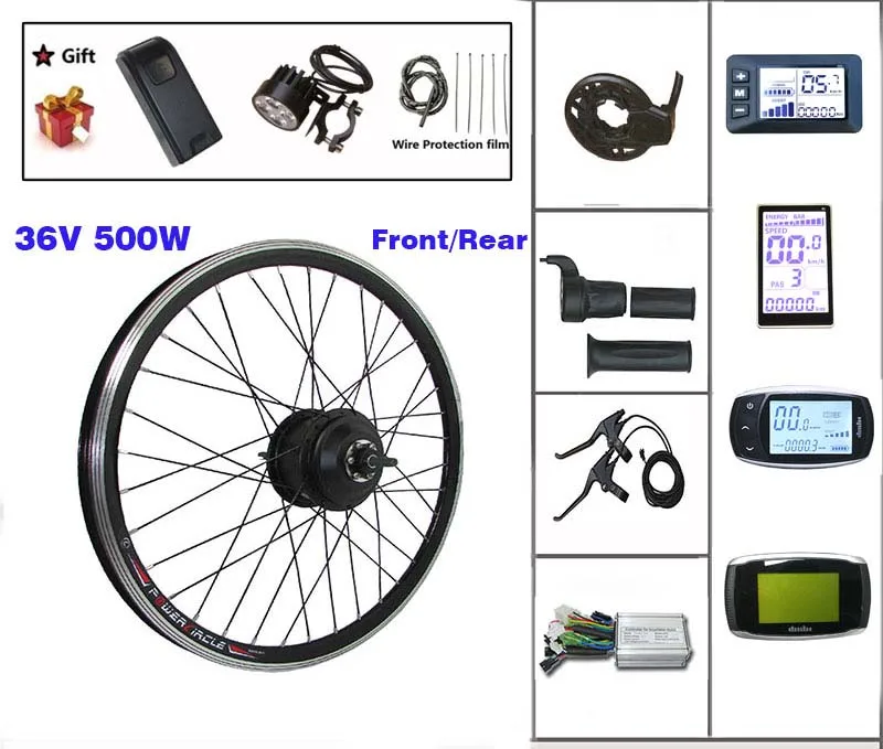 Electric Bike Conversion Kit 36V 500W hub Motor 16-28/29 inch 700c Front Rear wheel with LCD Display E-bike Kit