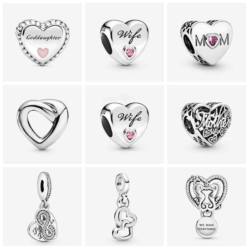 

MC Authentic 925 Sterling Silver Heart Shape Charm Beads Fit Original Pandora Chain Bracelet Making Fine DIY Jewelry For Women
