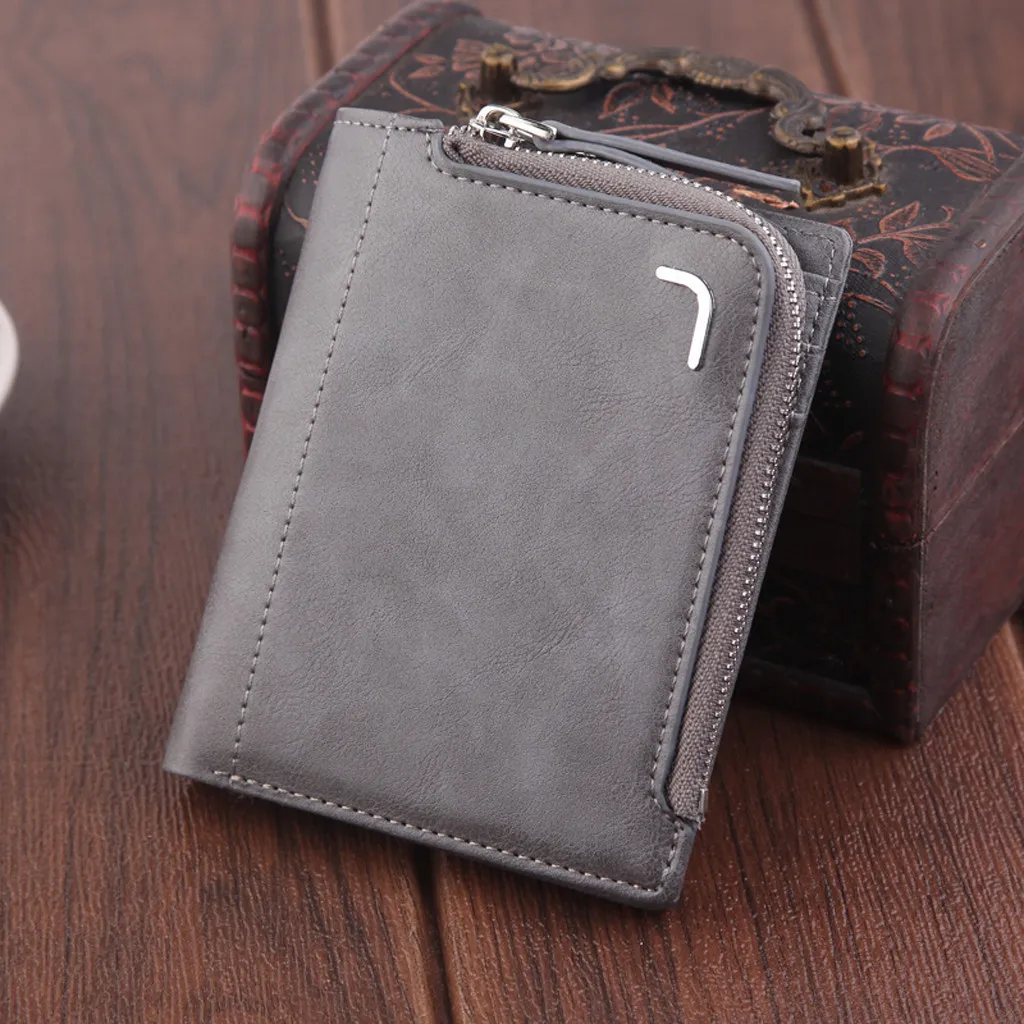 Men's Leather Coin Purse Zipper Wallet Card Holder Short Style Vintage Multi-function Zipper Coin Purse Card Holder Bag#904