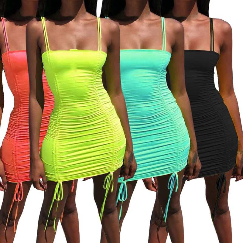 

Сексуальное модное однотонное Повседневное платье без бретелек, прямой новый стиль 2020, летнее женское платье на шнуровке, вечернее платье