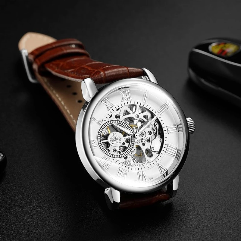 Роскошные мужские часы от нового бренда MG.ORKINA механические наручные с кожаным