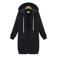 solid color side pockets jacket women hoodie coat long sleeve zipper closure drawstring hooded sweatshirt outwear tops