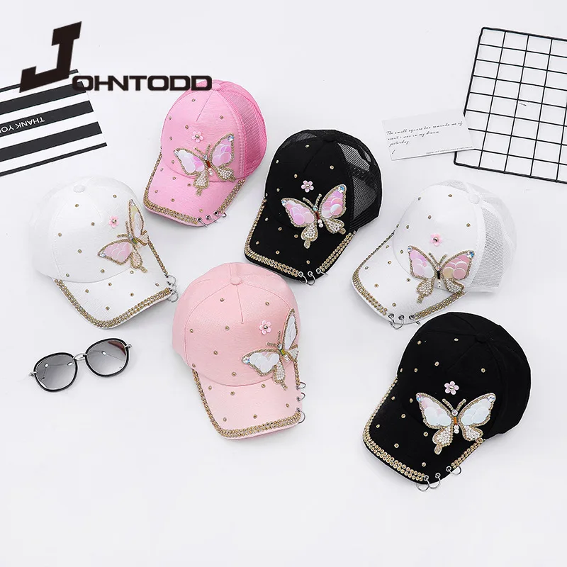 Кепка Женская сетчатая с вышивкой бейсболка милым жемчугом регулируемая для