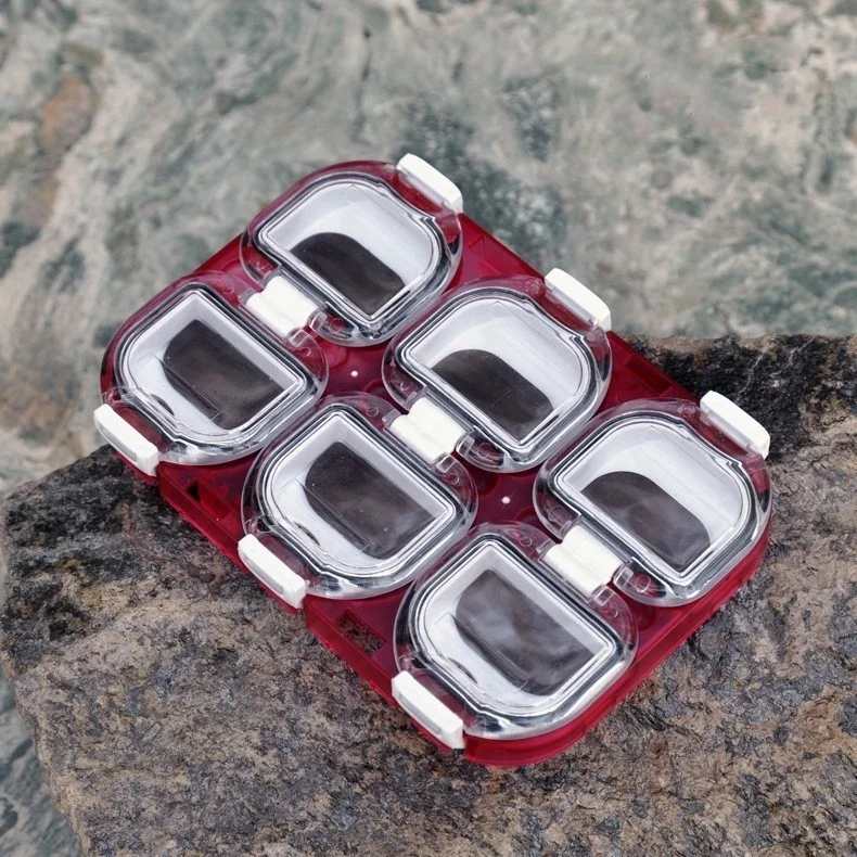 Коробка для рыболовных крючков с 6 сетками магнитная черно-красного цвета 11 см * 7 5