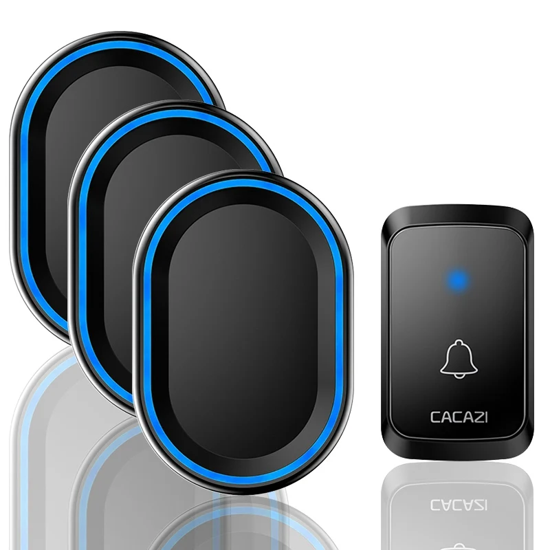 1 button 3 receiver CACAZI умный дом Добро пожаловать беспроводной дверной звонок Водонепроницаемый 1 2 кнопки 1 2 приемник США ЕС Великобритания штекер светодиодный светильник дверной Звонок - Цвет: 1 button 3 receiver
