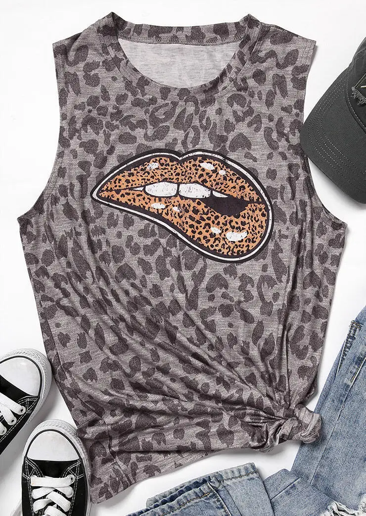 

2020 Amazon cross border hot selling women's Vest camouflage leopard print round neck sleeveless T-shirt