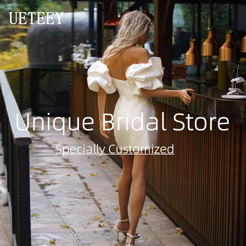 Short Mermaid Cocktail Dress Short Puff Sleeves Wedding Party Dresses Zipper Back 2023 Sweetheart Bride Night Gowns Plus Size