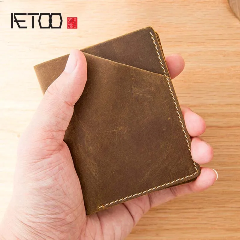 AETOO кожаная сумка для карт Мужская ультратонкая мини кошелек чехол кредитных