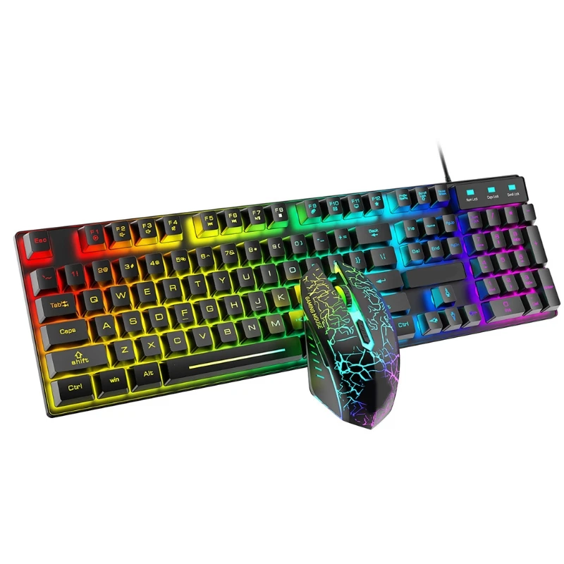 

T6 Rainbow USB Wired Keyboard Mouse Pad Combo RGB Backlit Pro Gaming Keypad for Gamer PC Laptop Computer