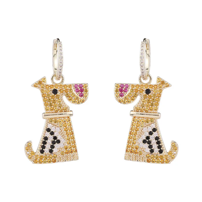 

Sweet Cute Cartoon Animal Dangle Earrings Colorful Cubic Zirconia Dog Pendant Earring Korean Statement Jewelry