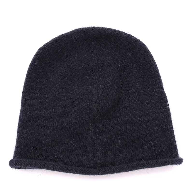 Женские черные вязаные шерстяные бини для теплой зимы, эластичный бренд, толстые шляпы-складки-женские горры.