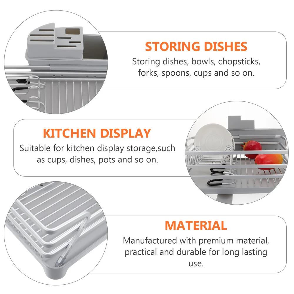 

1pc Multi-function Kitchen Draining Rack Aluminum Alloy Dish Plate Storage Rack