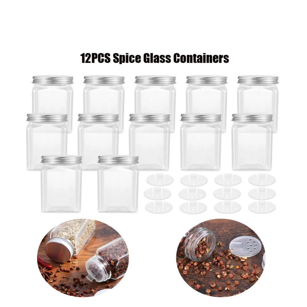

BESTONZON 12PCS Spice Jars Square Glass Containers Seasoning Bottle Kitchen and Outdoor Camping Condiment Containers with Cover